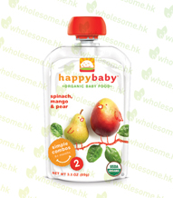 Happy Baby Starting Solids (stage 2): Spinach, Mango & Pear (Pack of 16) 有機嬰兒食品 (第二階段): 菠菜+芒果+梨子(16包)